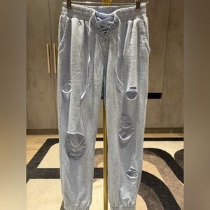 Light Blue Distressed Women's Joggers